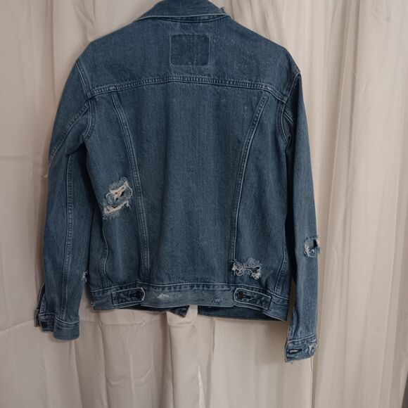 Levis Vintage Distressed Jean Jacket Mens Sz M Button Up Closure Harley Patch - Picture 7 of 12